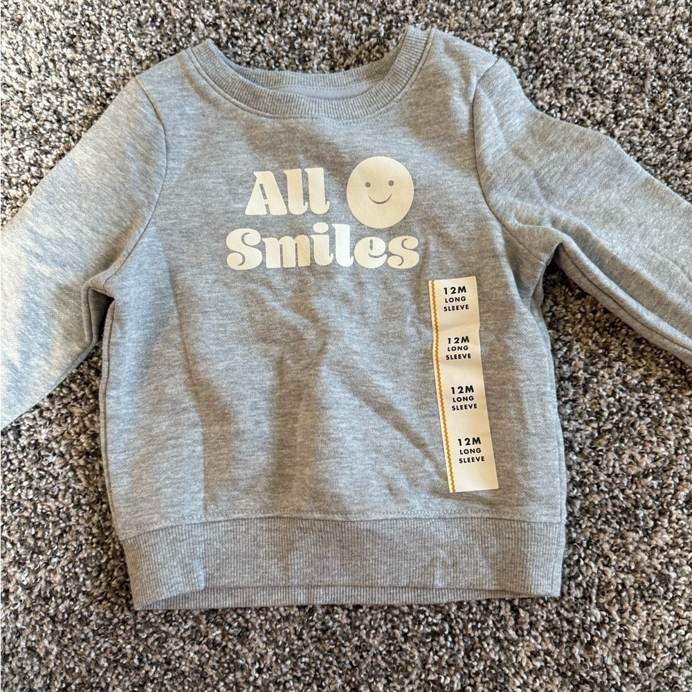5/$10- NWT Cat & Jack Gender Neutral Baby Boy Girl Gray Sweatshirt Size 12mo NWT
